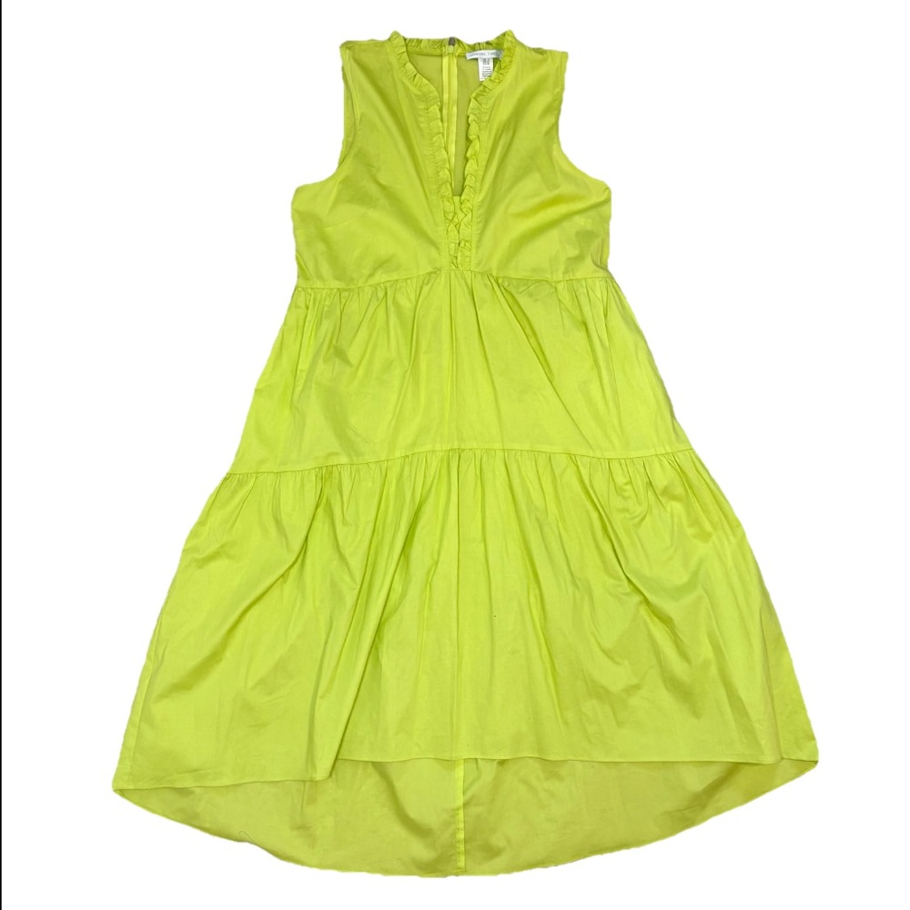 London Times Short Tiered Dress 8 Yellow Chartreuse Boho Dopamine Summer Ruffles